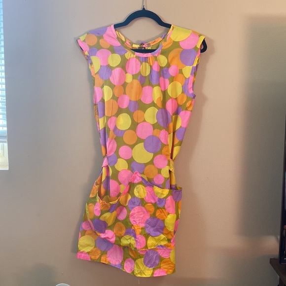 Vintage Accessories - VTG 60’s Psychedelic Circle Bold Pattern Apron Dress